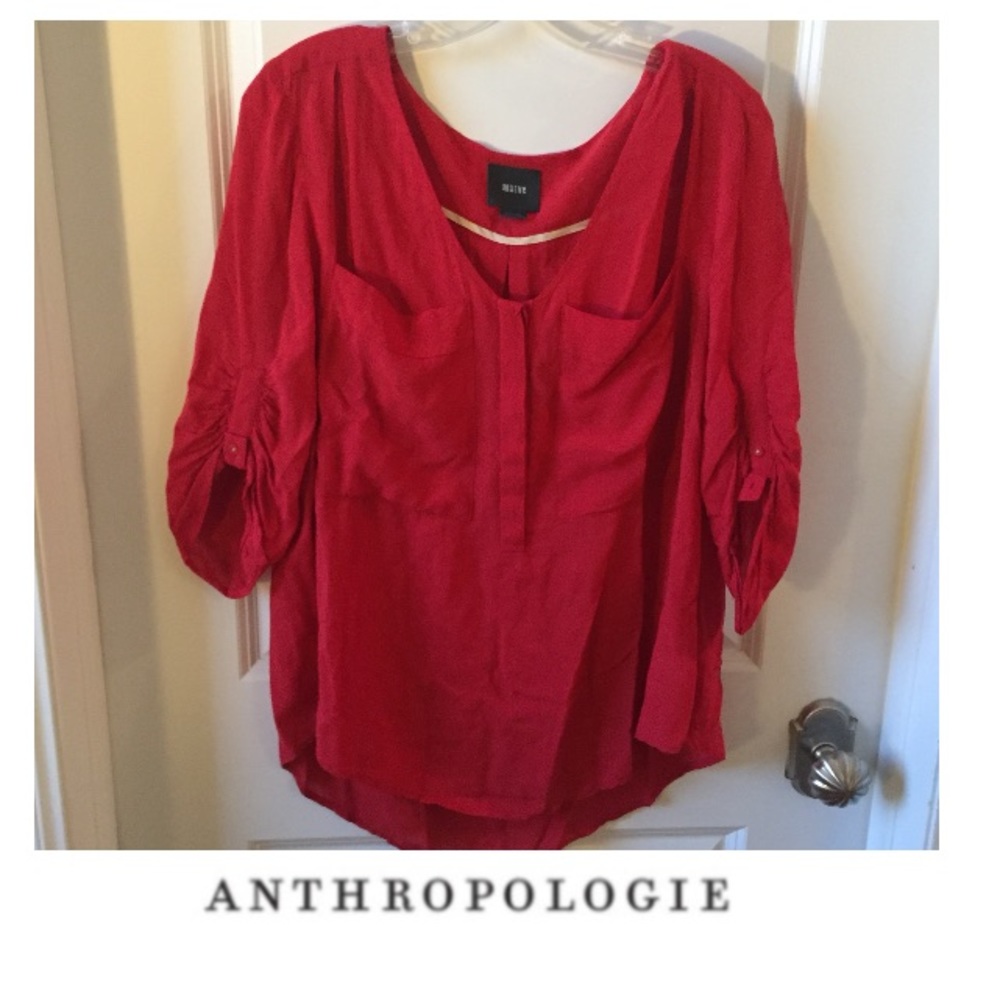 Anthropologie Maeve Red 3/4 Sleeve Blouse